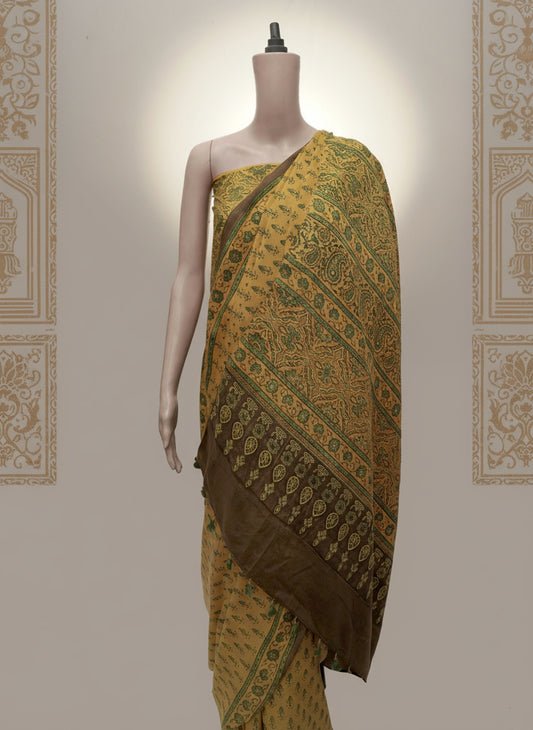 Surya Pushp Motif Ajrak Silk Saree | Artisan Weave