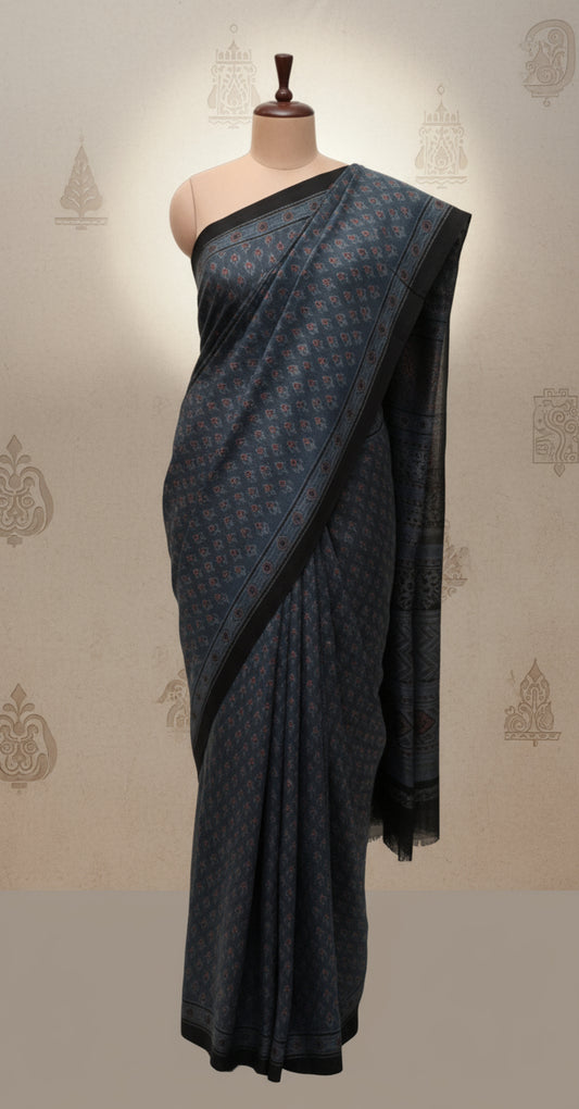 Malbari Silk Ajrak | Handwoven Heritage Saree
