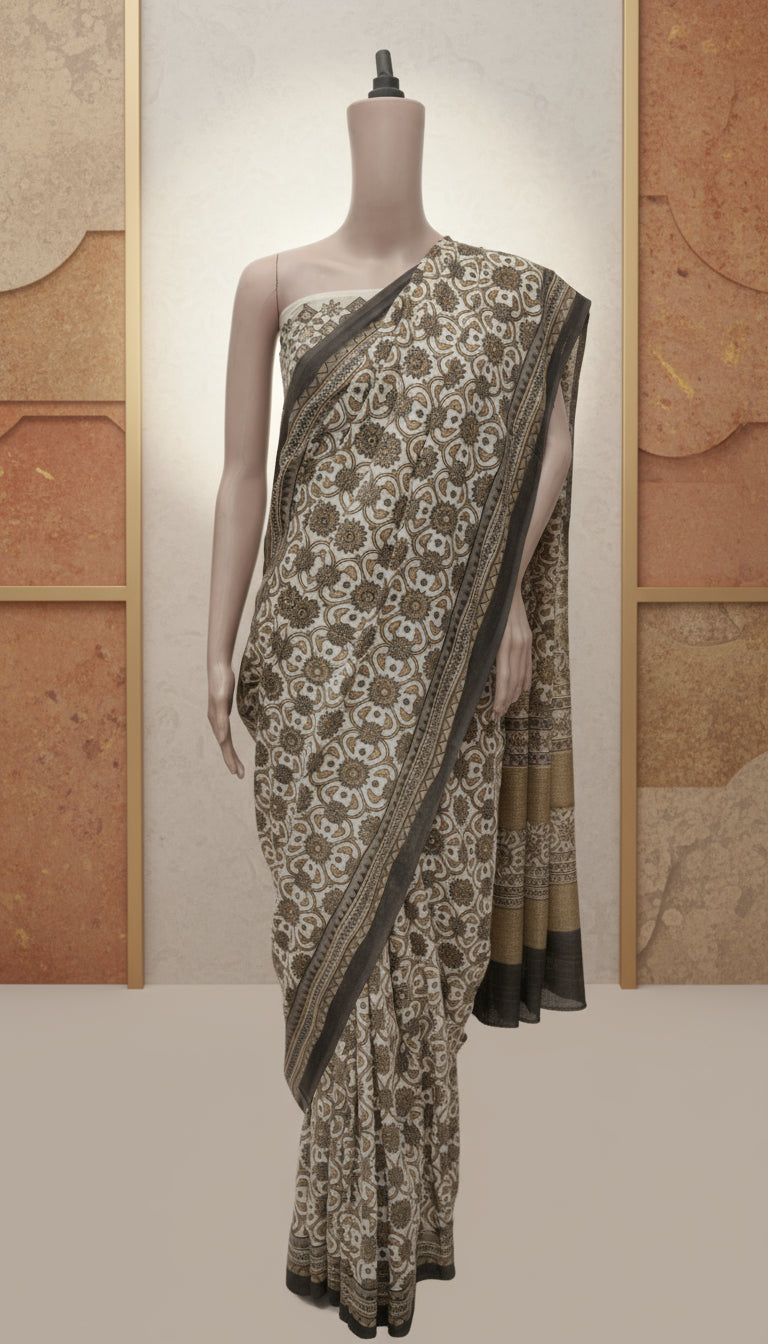 Ajrak Gulabi Rang | Handwoven Saree