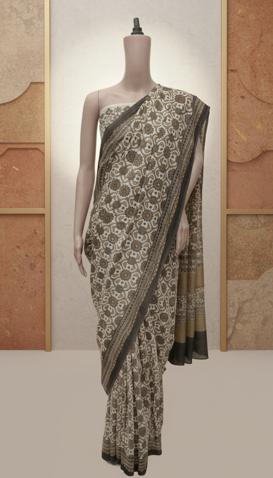 Ajrak Gulabi Rang | Handwoven Saree