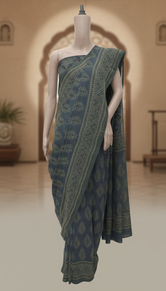 Ajrak Neelam | Handwoven Saree