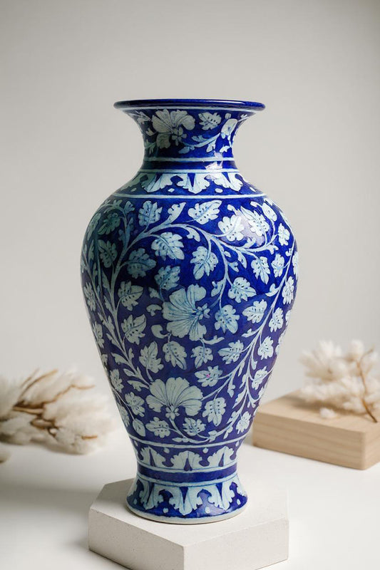 White Vine Indigo Vase | Handcrafted Decorative Floral Vase