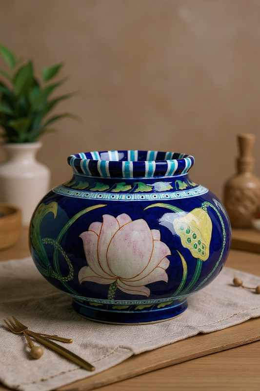 Midnight Lotus Traditional Pottery Matki Pot