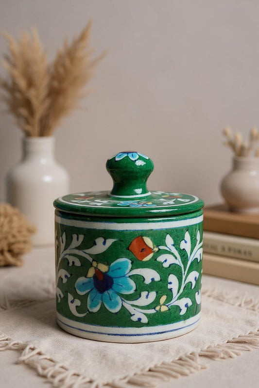 Emerald Blossom Jar | Handcrafted Decorative Jar for Home Décor