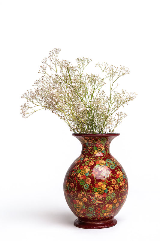 Kashmiri Crimson Bloom Vase | Handcrafted Decorative Flower Vase
