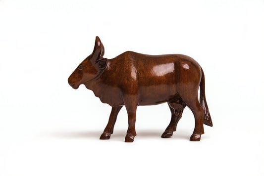 Hand-Carved Wooden Bull Figurine