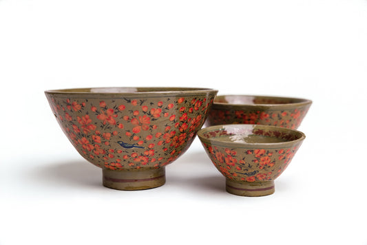Whispering Sakura Nesting Bowls | Handcrafted Floral Wooden Bowl Set