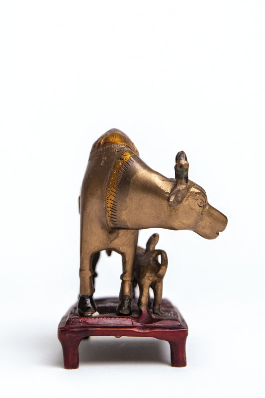 Brass Kamadhenu Cow & Calf Idol | Handcrafted Sacred Cow Statue for Home & Puja
