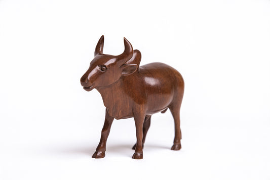 Oakstride Nandi | Handcrafted Wooden Bull Idol for Home & Puja