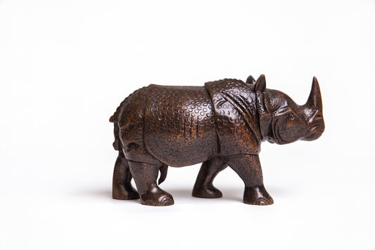Majestic Rhino | Handcrafted Wooden/Metal Rhino Figurine for Home Décor
