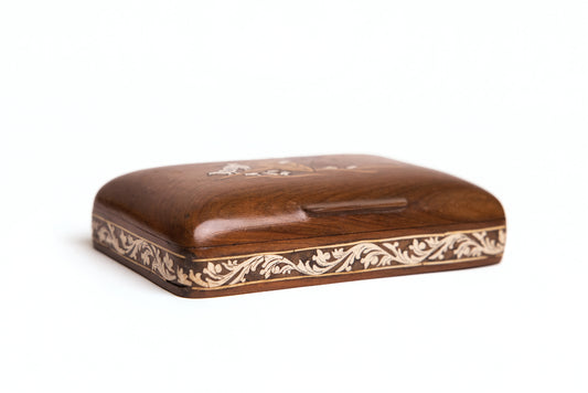 Village Life Walnut Wood Inlay Box | Handcrafted Kashmiri Wooden Art Storage Box