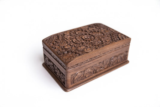 Handcrafted Wooden Floral Carving Box | Artisan Jewelry & Keepsake Storage