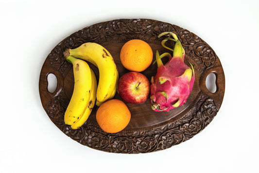 Rosevine Oval Wooden Tray | Handcrafted Floral Wooden Serving Tray
