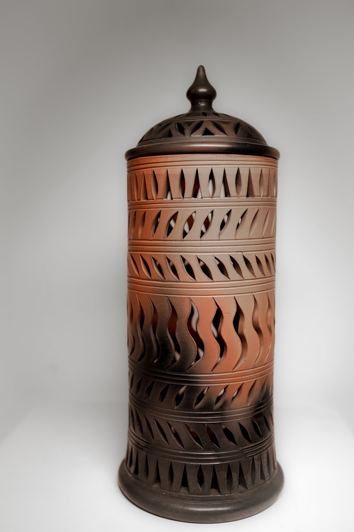 Terracotta Carved Cylinder Lamp