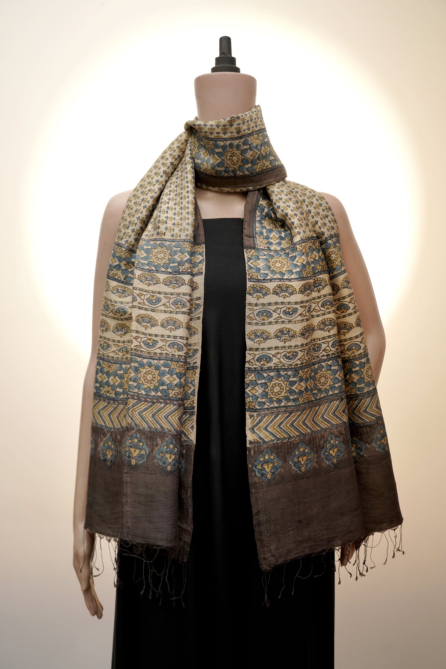Indigo & Gold Mandala | Premium Ajrak Handwoven Stall