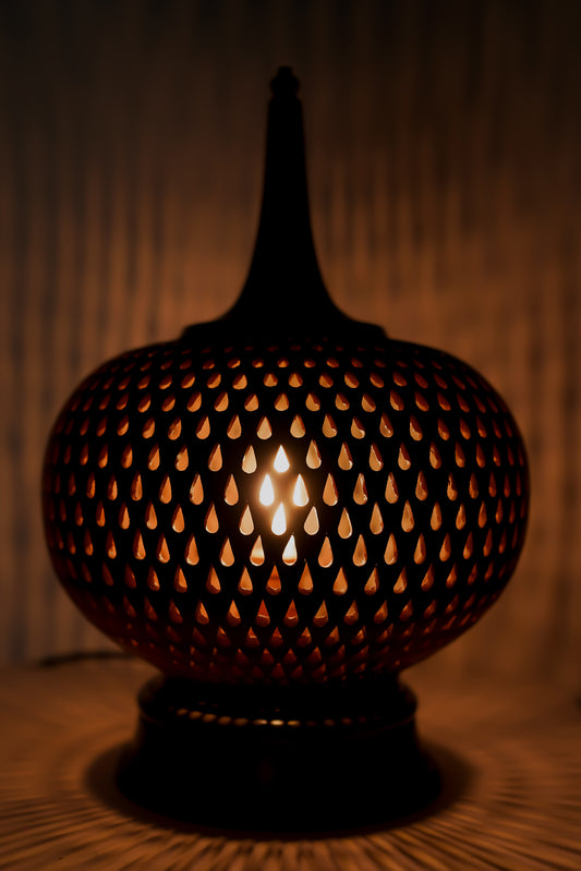 Terracotta Vase lamp with miniature on top