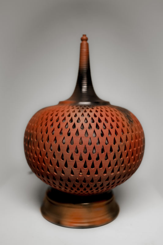 Terracotta Vase lamp with miniature on top