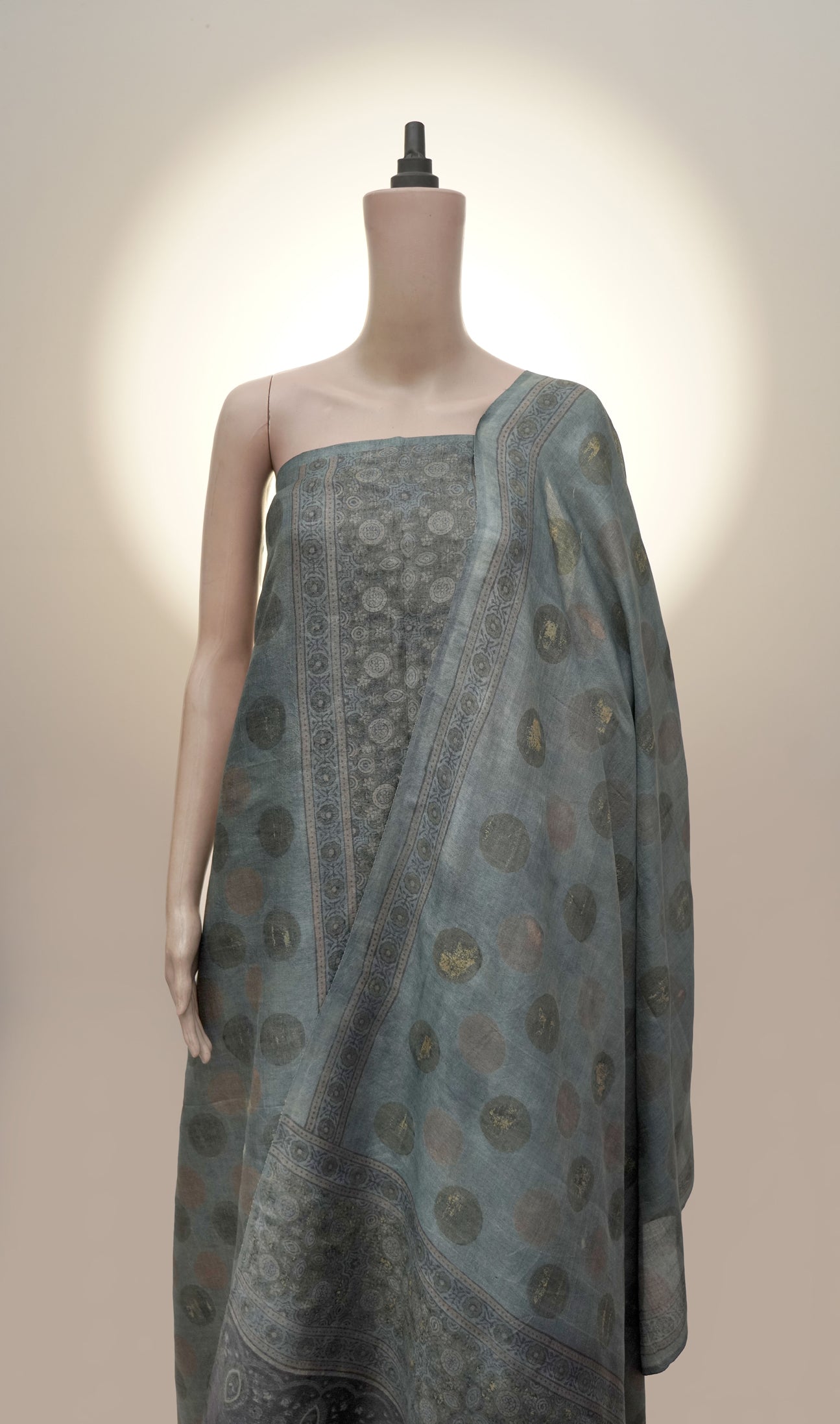 Neel-Gulabi Bindi Ajrak | Handloom Cotton Suit