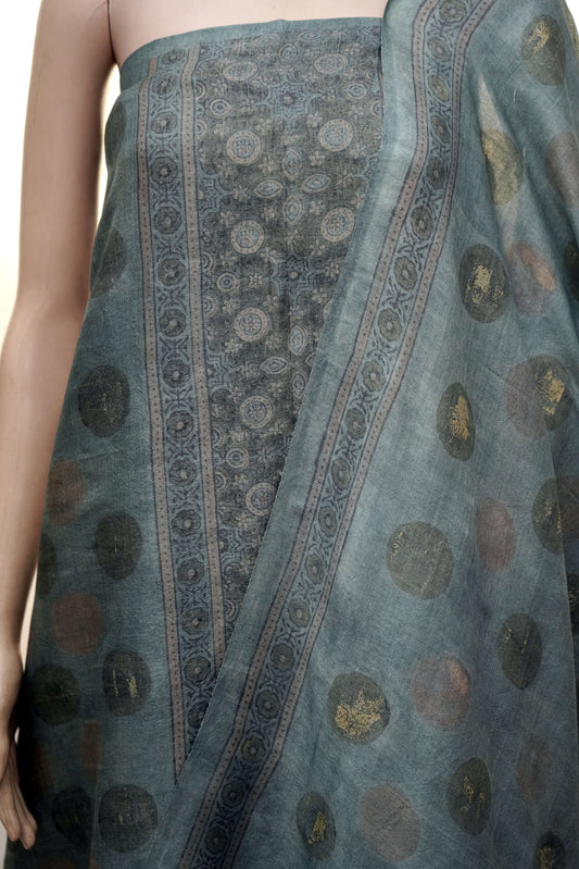 Neel-Gulabi Bindi Ajrak | Handloom Cotton Suit