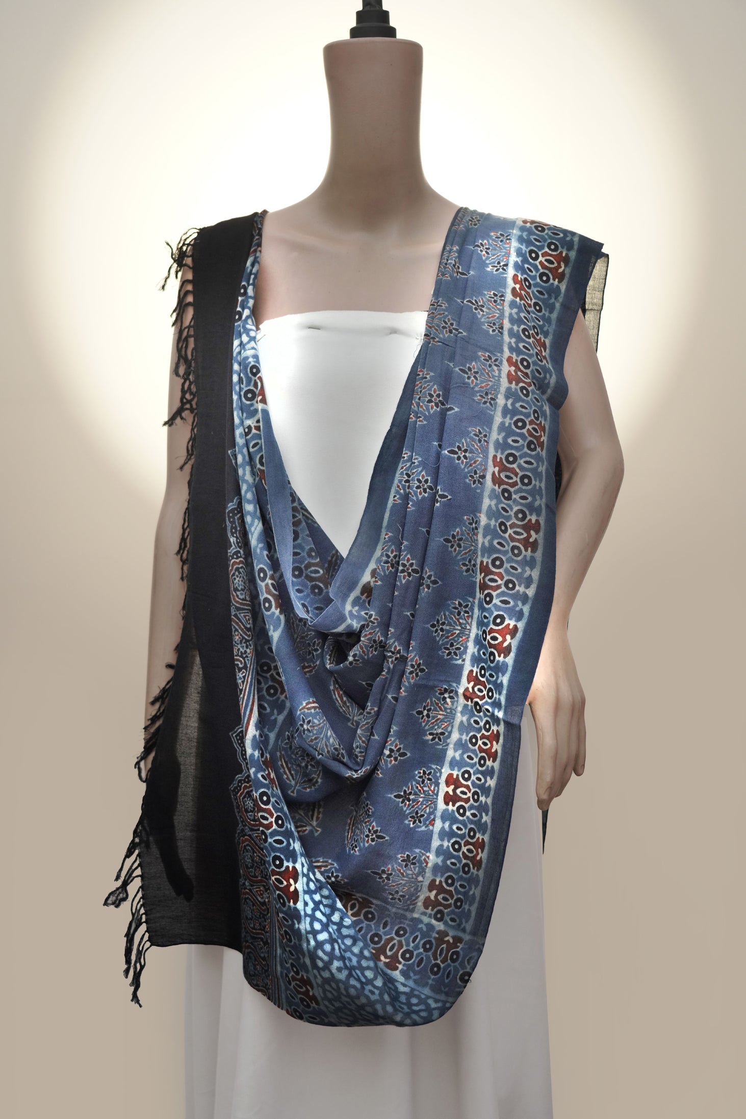 Ajrak Neel Pushp | Handwoven Dupatta