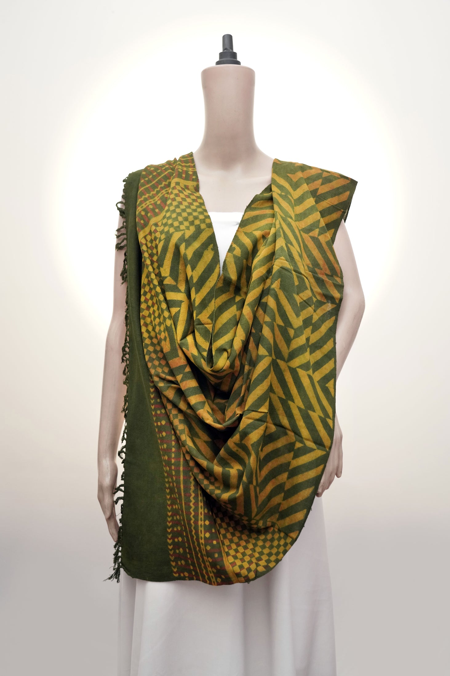 Ajrak Harit Rekha | Handwoven Dupatta