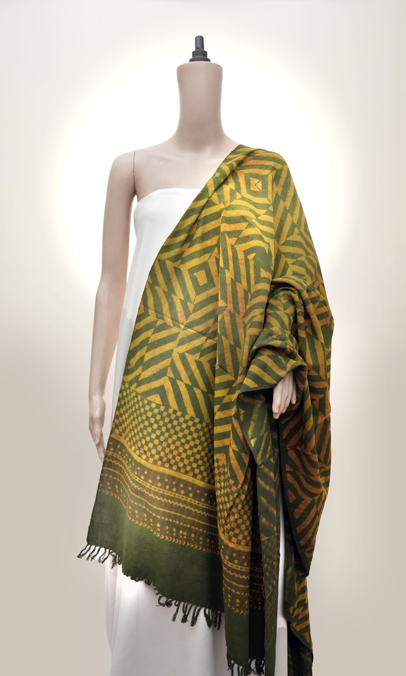 Ajrak Harit Rekha | Handwoven Dupatta