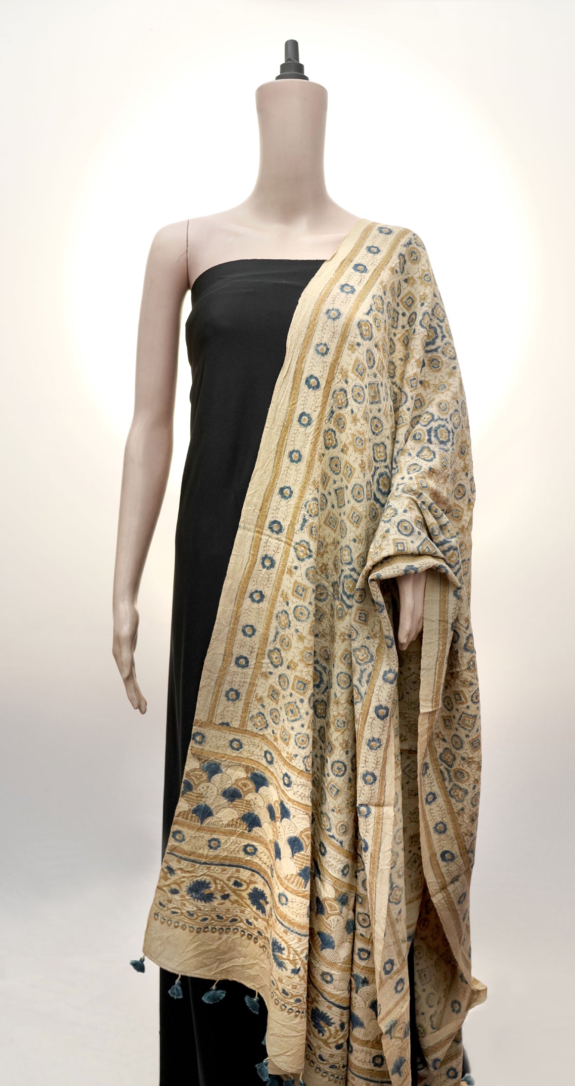 Ajrak Neel Tara | Handwoven Dupatta