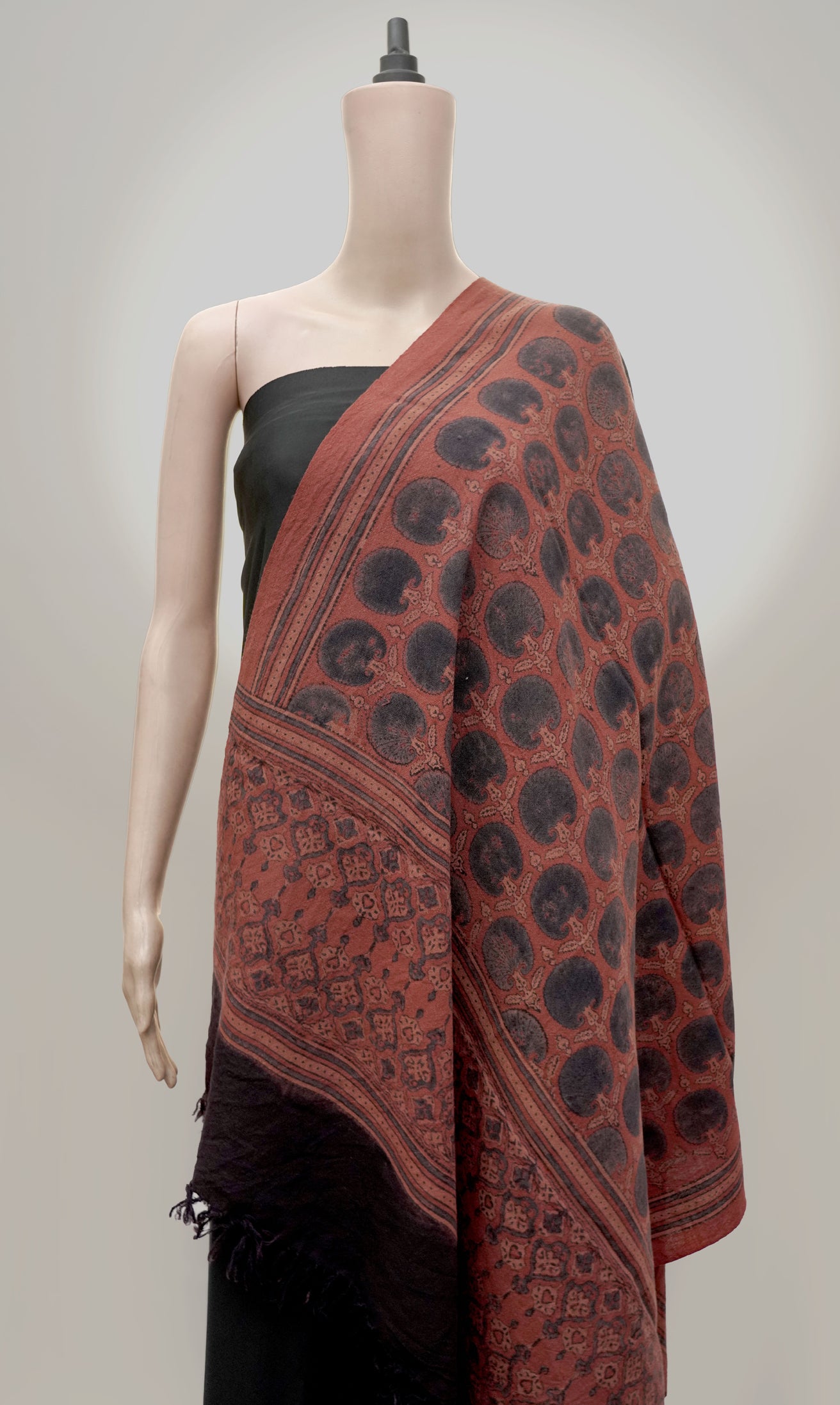 Ajrak Rakt Amber | Handwoven Dupatta