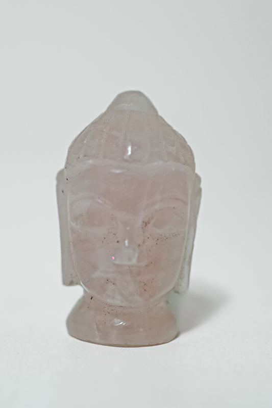 Buddha Head Figurine in Rose Quartz Gemstone – Meditation & Positive Energy Décor