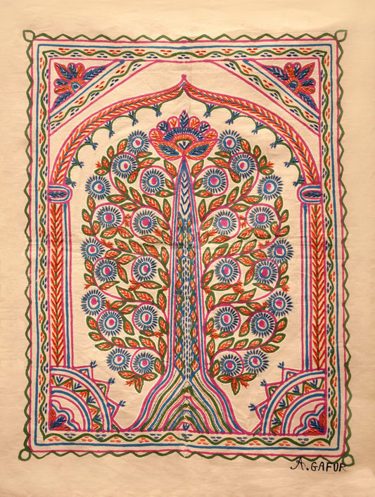 Floral Chakra Tree – Madhubani Painting of Blossoms & Spiritual Circles