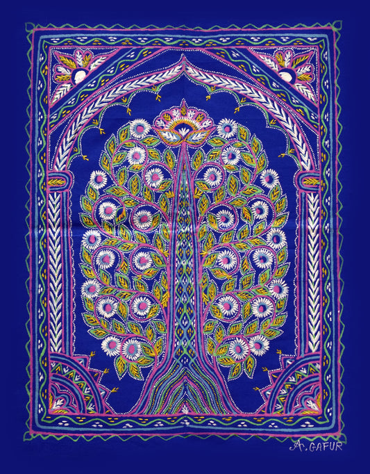 Crown Bloom Tree – Handpainted Madhubani Art Depicting Blooming Majesty