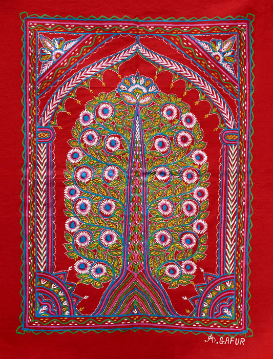 Ethnic Wall Décor – Sunburst Tree Madhubani Canvas