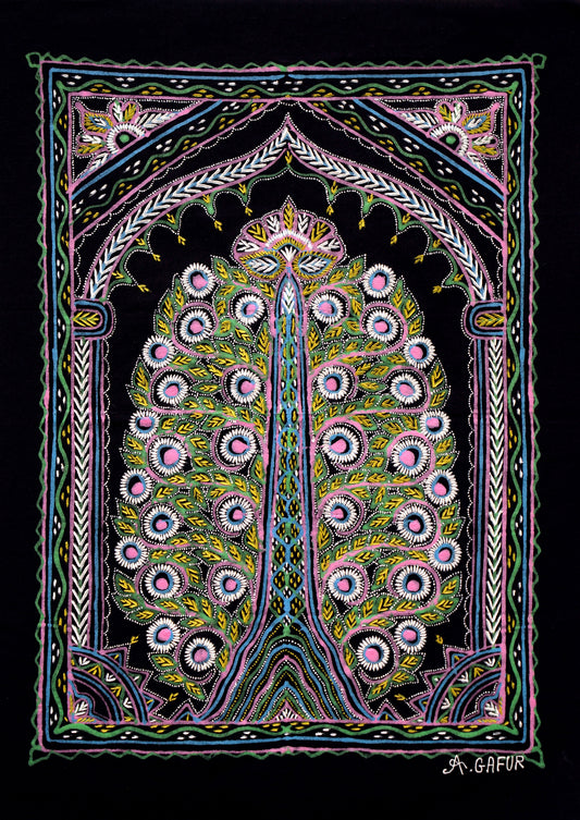 Pastel Bloom Tree – Indian Folk Painting of Nature & Harmony