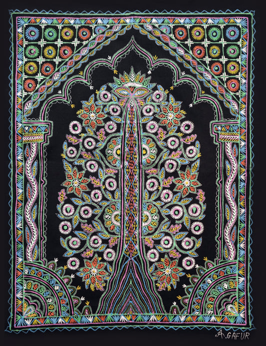 Ornate Arch Tree – Indian Folk Painting Combining Nature & Decorative Patterns