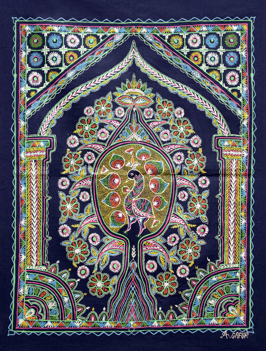 Peacock Tree – Handpainted Madhubani Art Depicting Vibrant Birds & Tree Life