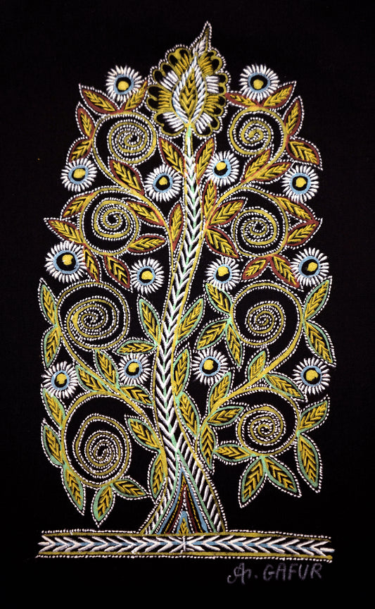 Crowned Spiral Tree – Traditional Mithila Madhubani Painting
