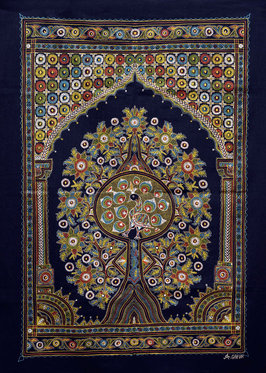 Handcrafted Peacock Medallion Tree Madhubani Artwork – Cultural & Artistic Décor