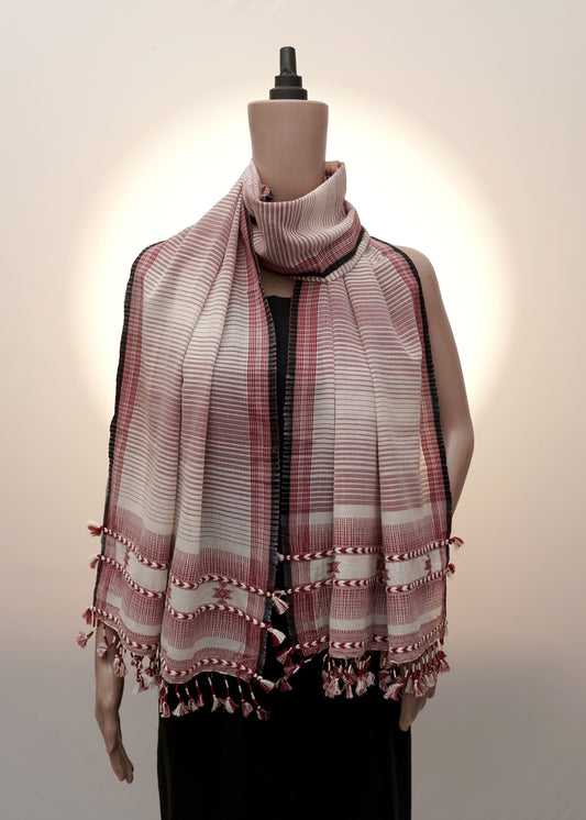 Almati Twilight | Ivory Maroon Handwoven Kutch Stall