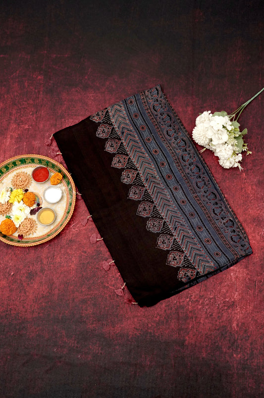 Malbari Silk Ajrak | Handwoven Heritage Saree