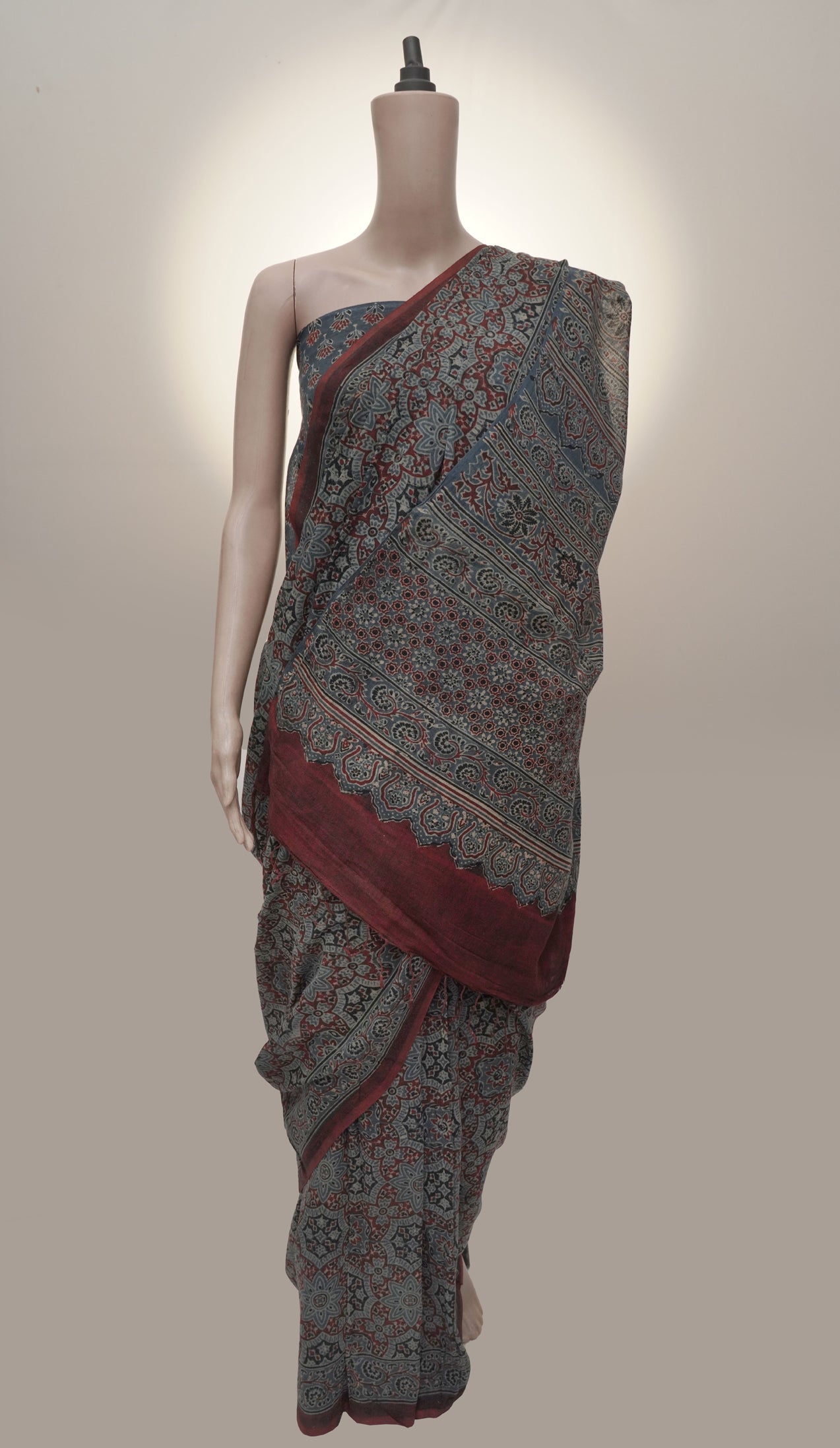 Ajrak Gulnaar Rang | Handwoven Saree