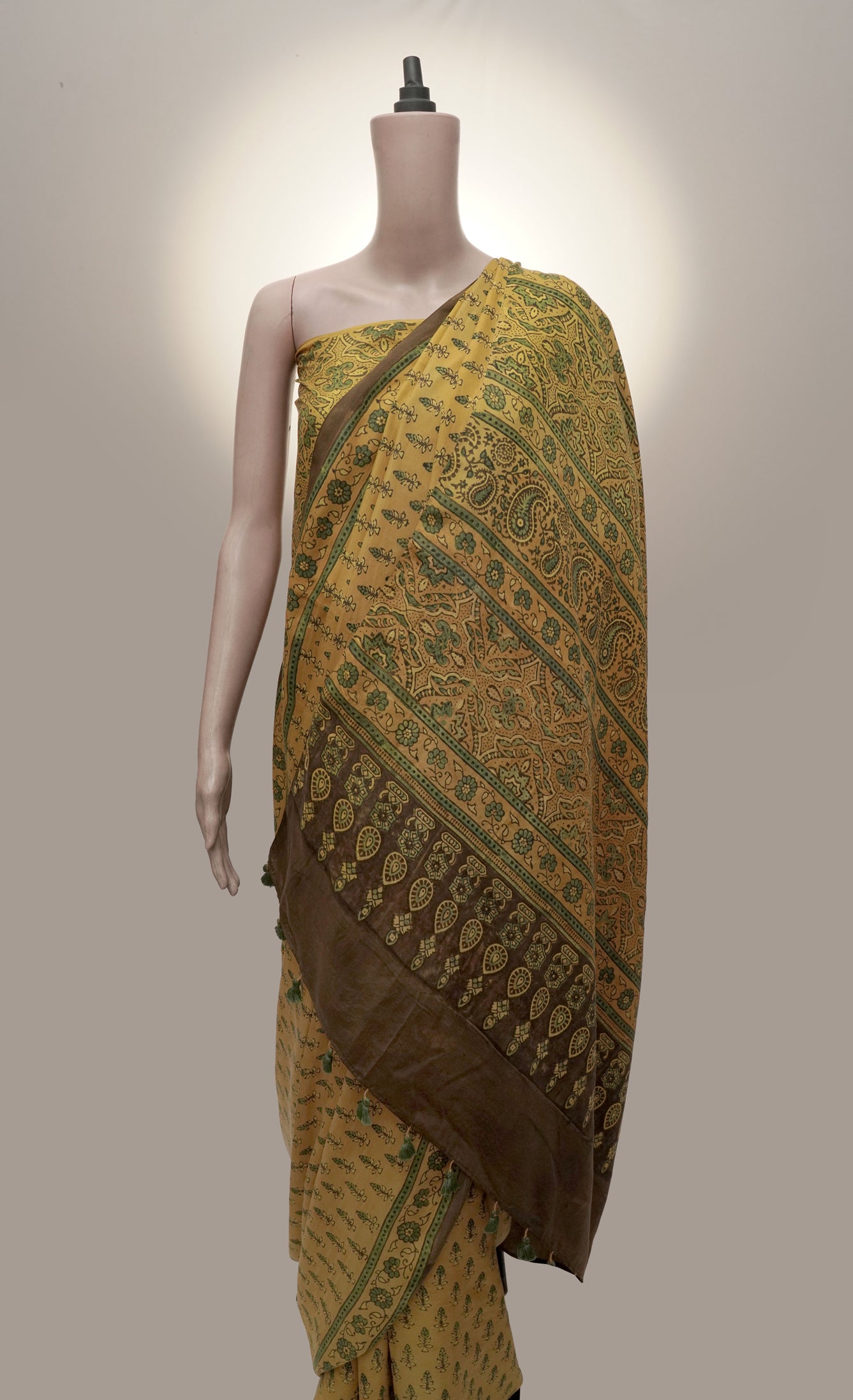 Surya Pushp Motif Ajrak Silk Saree | Artisan Weave