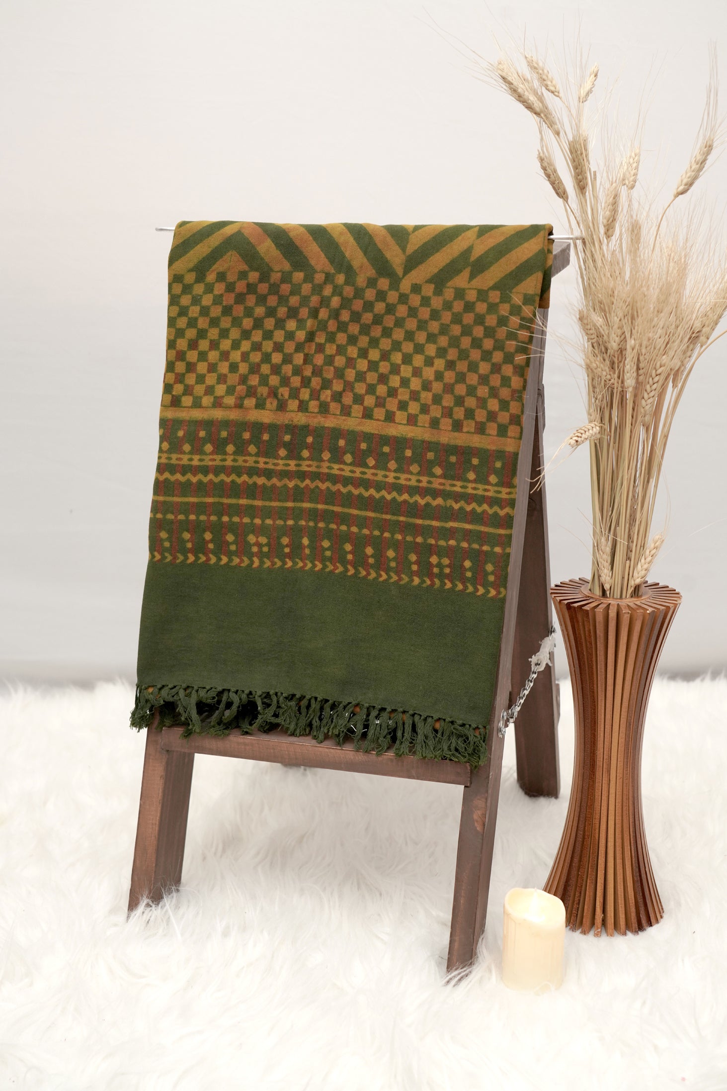 Ajrak Harit Rekha | Handwoven Dupatta