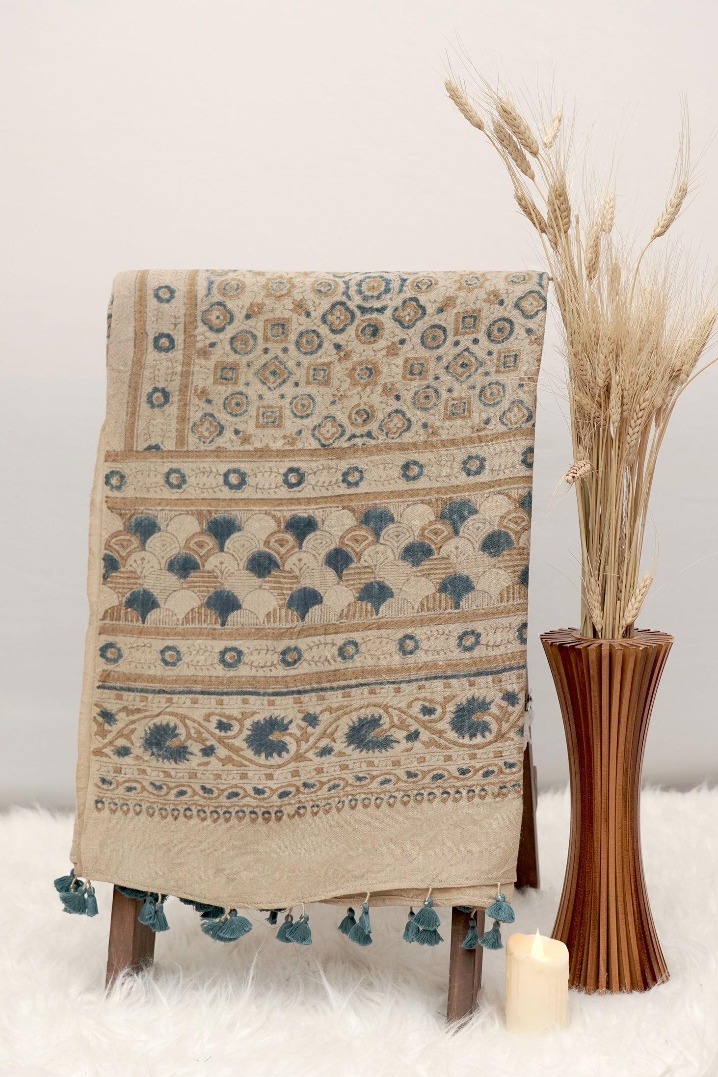 Ajrak Neel Tara | Handwoven Dupatta