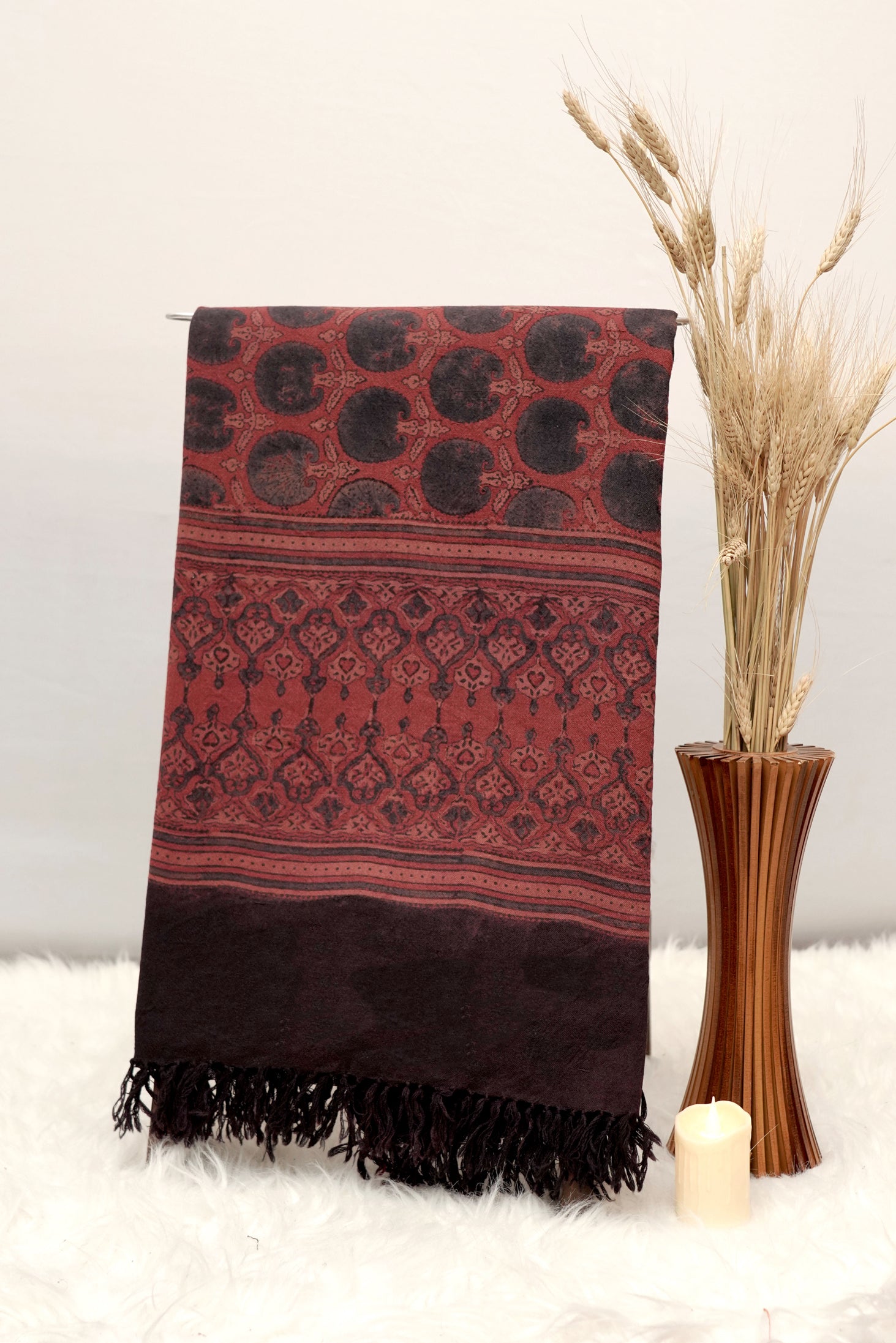 Ajrak Rakt Amber | Handwoven Dupatta