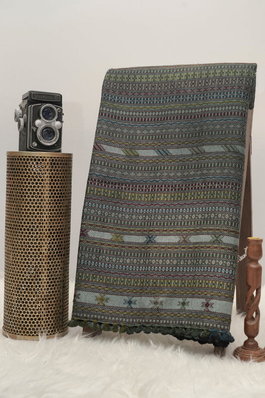 Teal Oasis Shawl | Artisan Wool Handwoven Kutch Weaving