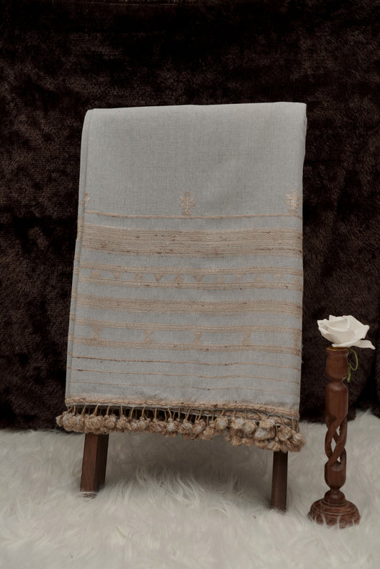 Dewy Mist | Handwoven Kutch Wool Mirrorwork Shawl