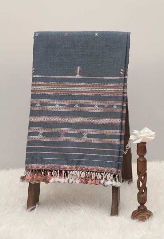 Blue Haze Jalbooti | Wool Handwoven Kutch Shawl