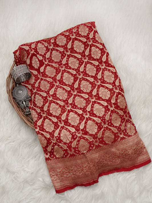 Surmayi Gulmohar Saree | Handcrafted Bandhani Saree
