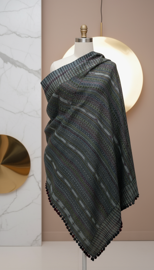 Teal Oasis Shawl | Artisan Wool Handwoven Kutch Weaving