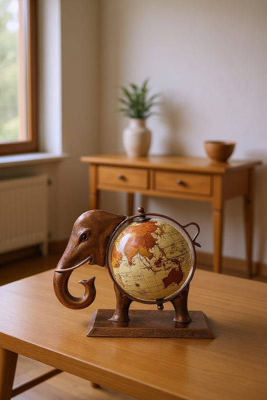 Elephant Globe Stand | Handcrafted Wooden Decorative Stand